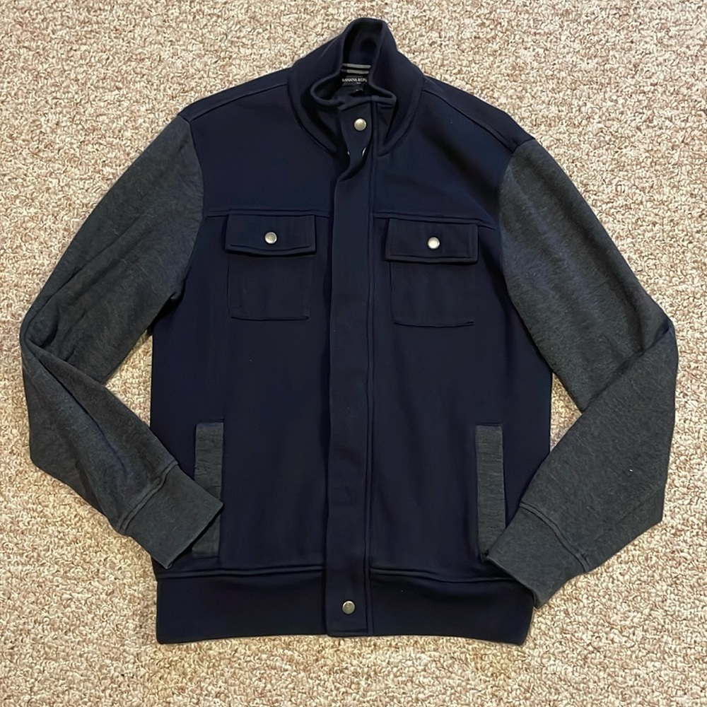 Banana Republic men’s zip up, navy and gray, medium